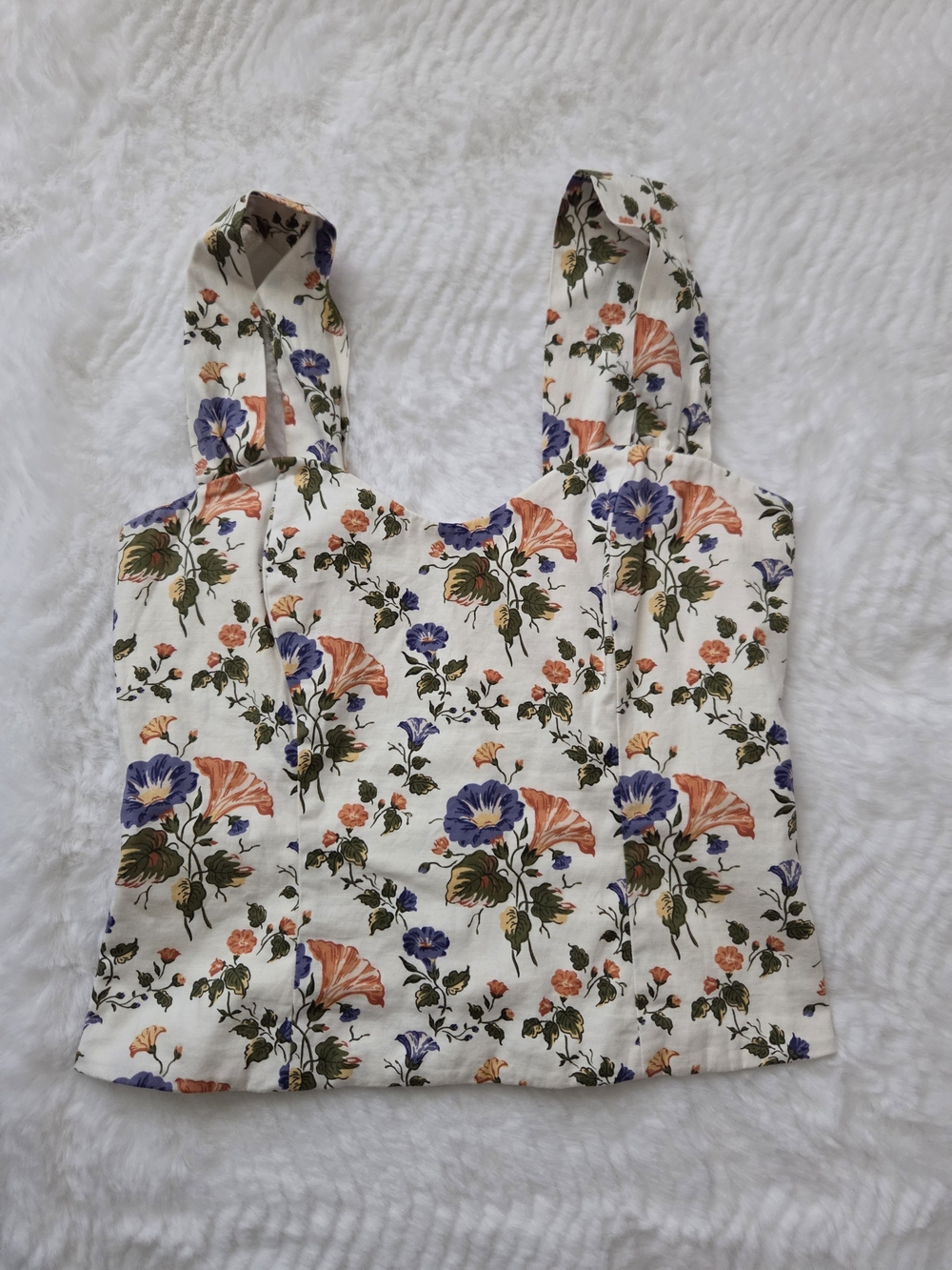 Reformation White Floral Square-Neck Cami with Orange & Purple Blooms